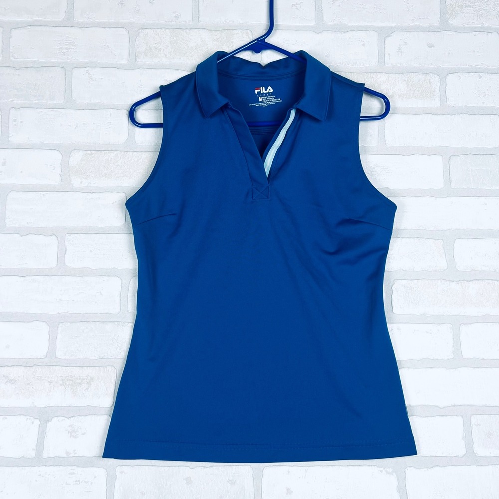 Fila Sport Performance Golf Sleeveless Polo Shirt Blue Womens Medium V-Neck